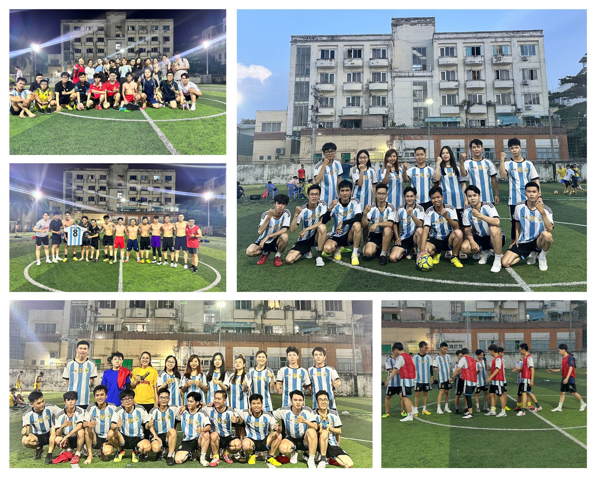Blue and gray soccer match photo collage
